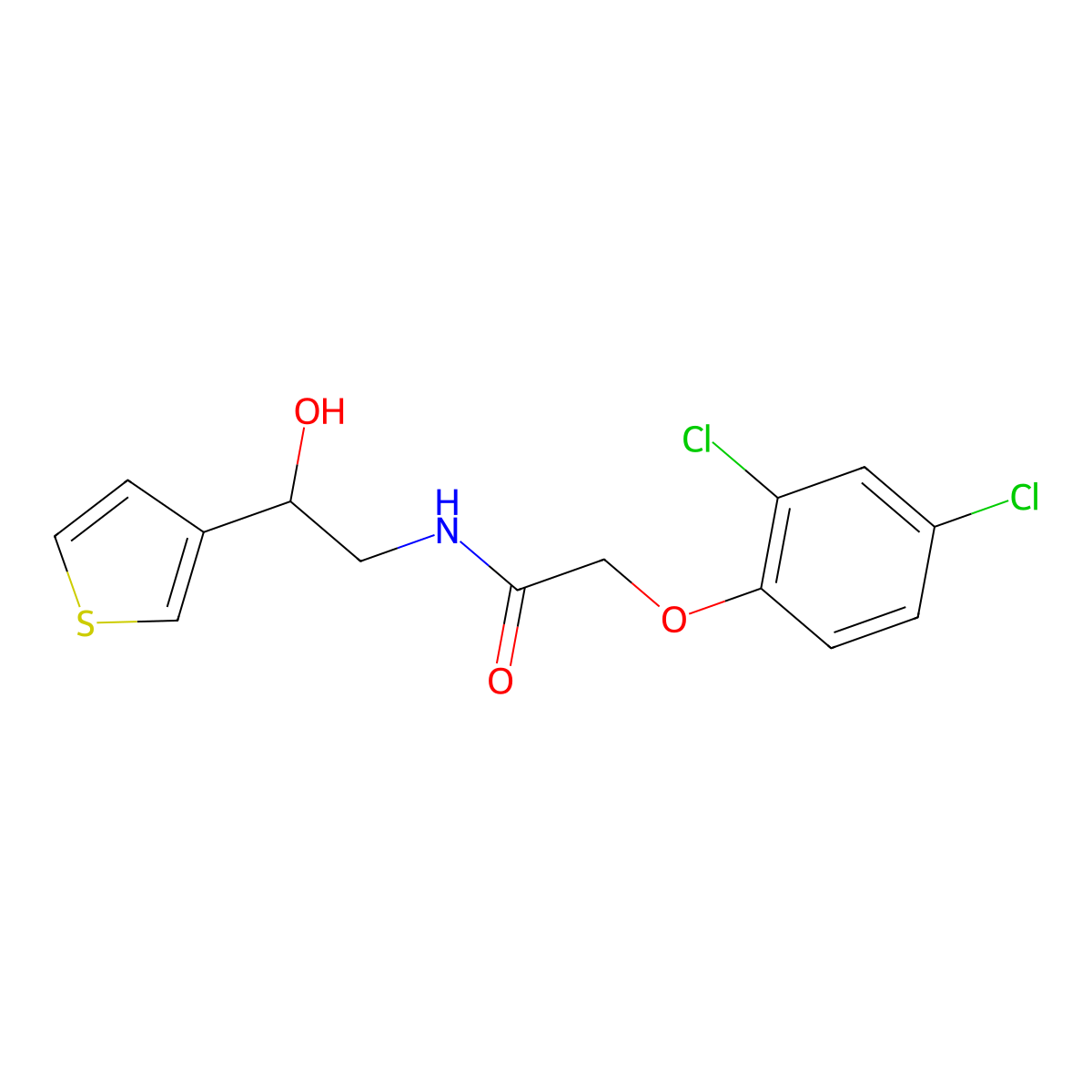 2-(2,4-dichlorophenoxy)-N-[2-hydroxy-2-(thiophen-3-yl)ethyl]acetamide molecular structure, CAS 1251548-52-3