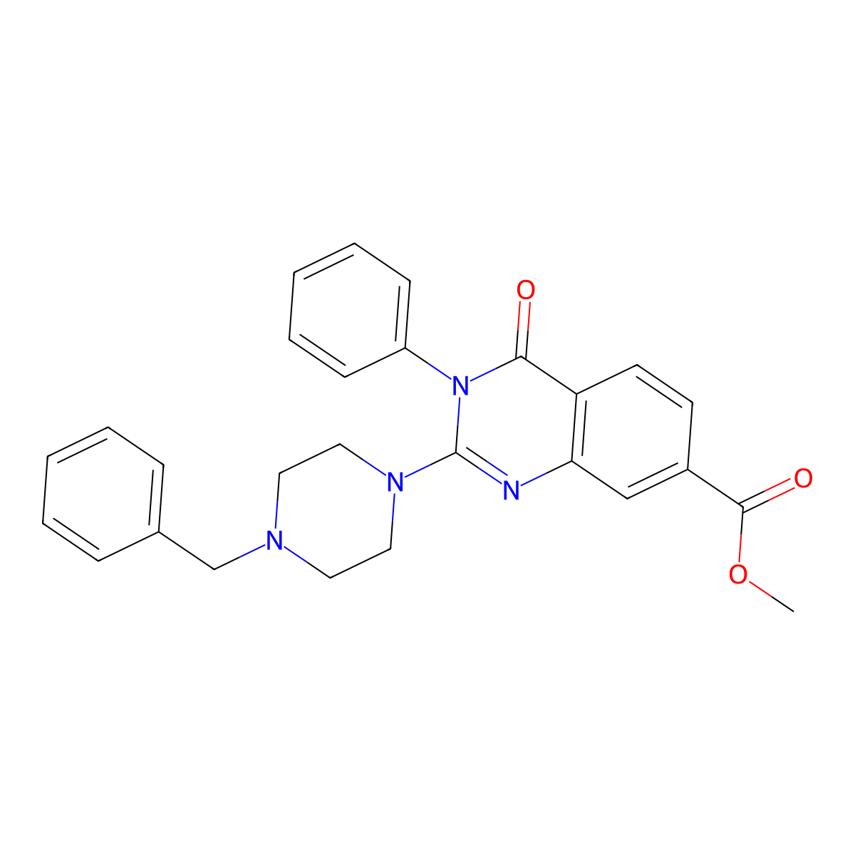 Methyl 2-(4-benzylpiperazin-1-yl)-4-oxo-3-phenyl-3,4-dihydroquinazoline-7-carboxylate molecular structure, CAS 1251548-58-9