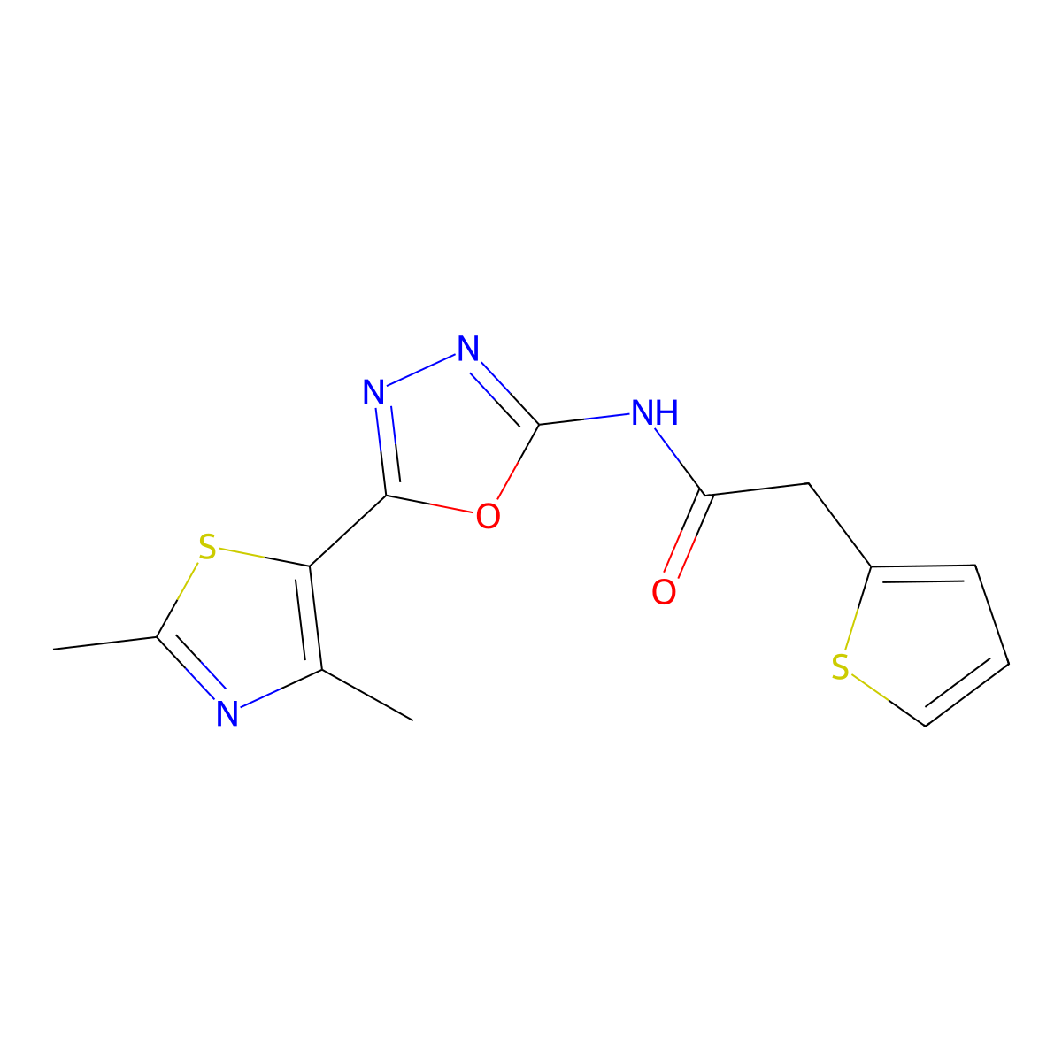 N-(5-(2,4-dimethylthiazol-5-yl)-1,3,4-oxadiazol-2-yl)-2-(thiophen-2-yl)acetamide molecular structure, CAS 1251548-63-6