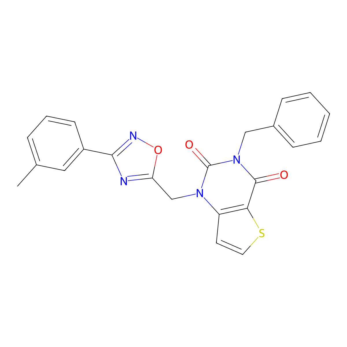 3-benzyl-1-{[3-(3-methylphenyl)-1,2,4-oxadiazol-5-yl]methyl}-1H,2H,3H,4H-thieno[3,2-d]pyrimidine-2,4-dione molecular structure, CAS 1251548-67-0