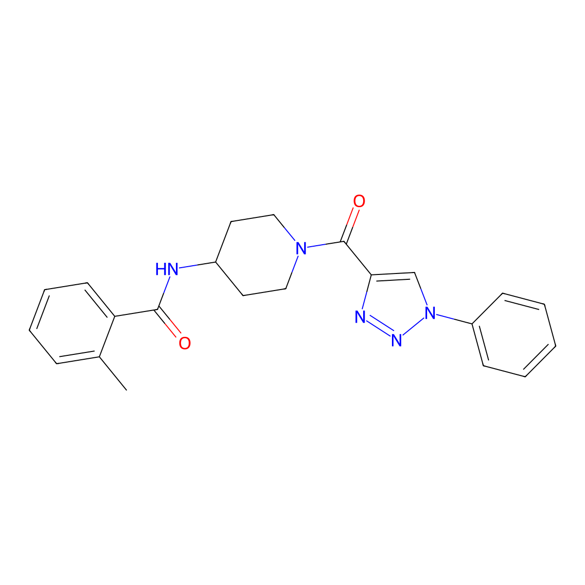 2-methyl-N-(1-(1-phenyl-1H-1,2,3-triazole-4-carbonyl)piperidin-4-yl)benzamide molecular structure, CAS 1251548-71-6