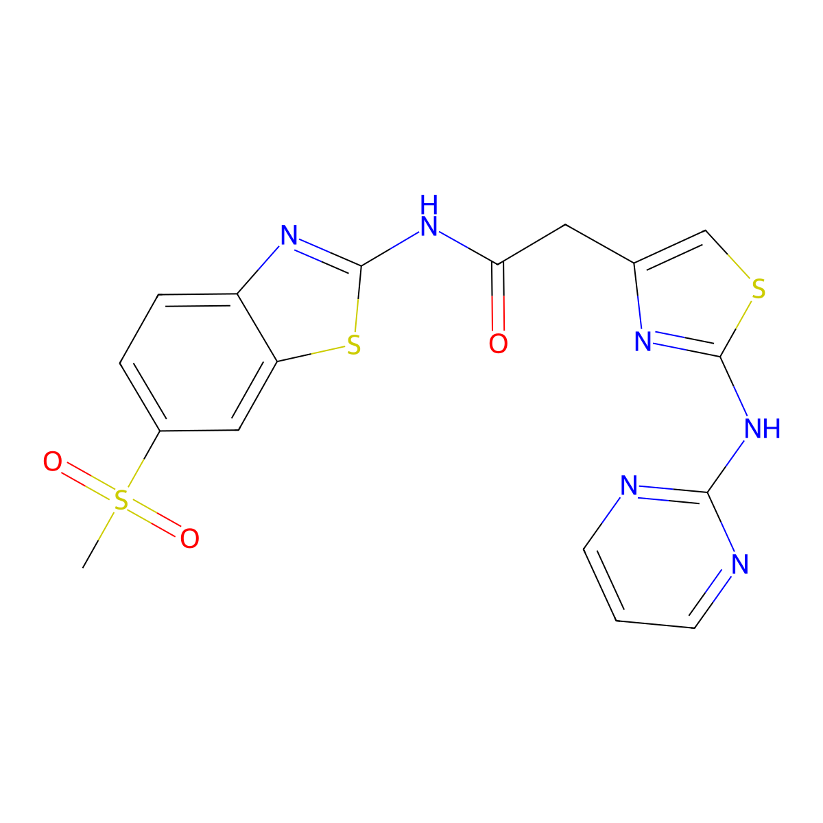 N-(6-(methylsulfonyl)benzo[d]thiazol-2-yl)-2-(2-(pyrimidin-2-ylamino)thiazol-4-yl)acetamide molecular structure, CAS 1251548-72-7