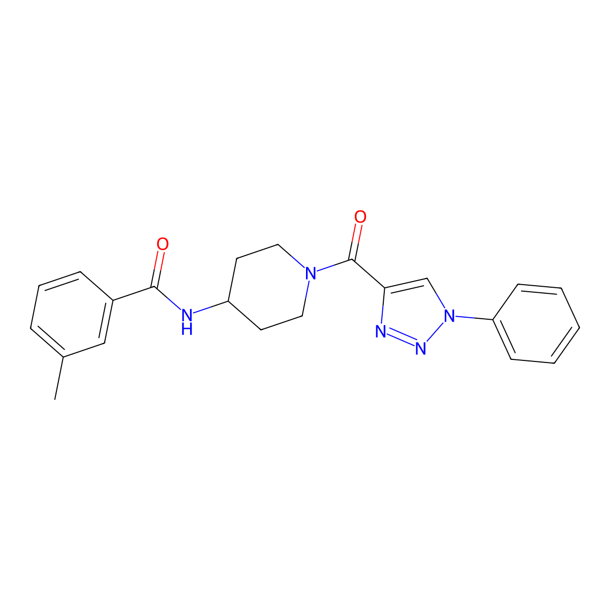 3-methyl-N-(1-(1-phenyl-1H-1,2,3-triazole-4-carbonyl)piperidin-4-yl)benzamide molecular structure, CAS 1251548-74-9