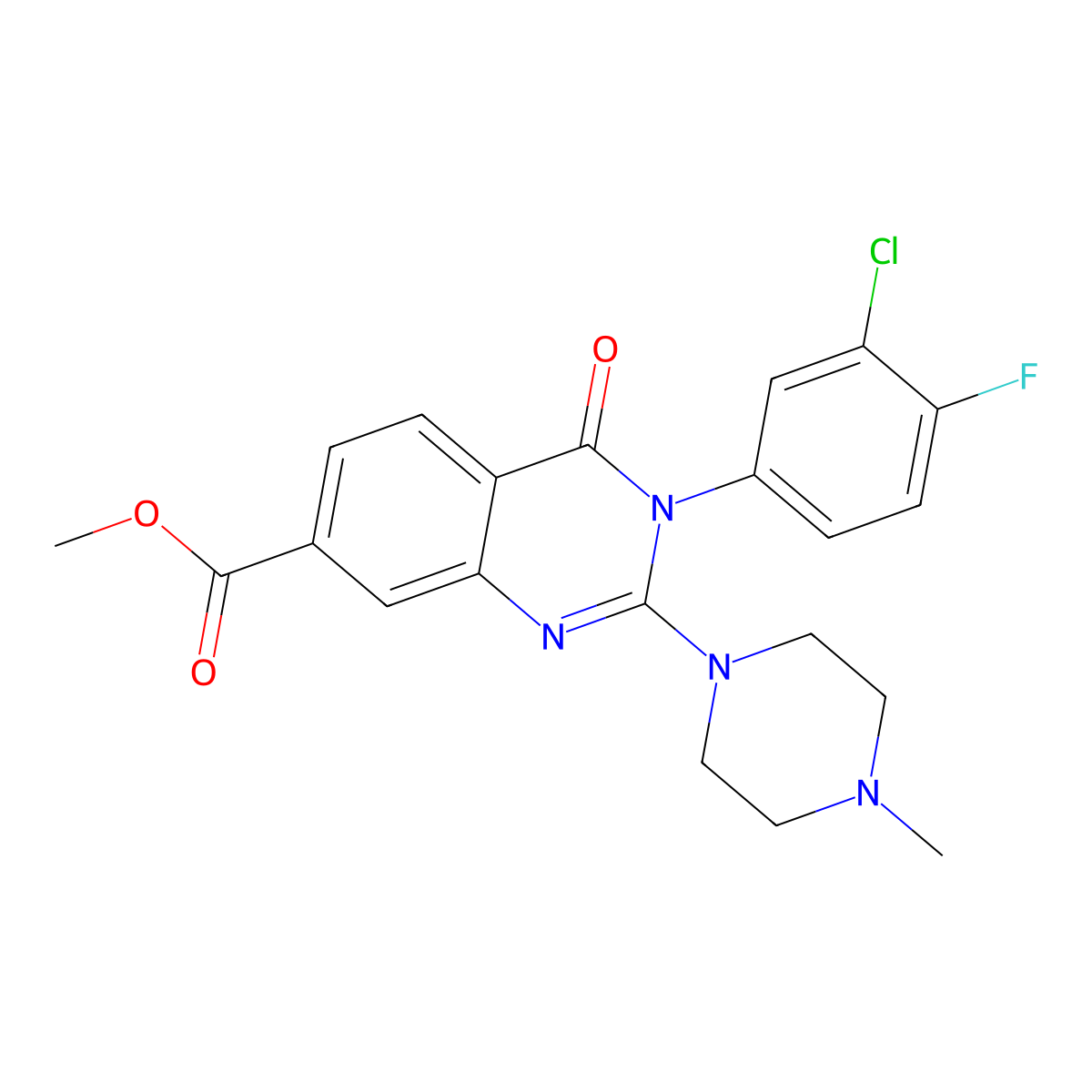 Methyl 3-(3-chloro-4-fluorophenyl)-2-(4-methylpiperazin-1-yl)-4-oxo-3,4-dihydroquinazoline-7-carboxylate molecular structure, CAS 1251548-75-0