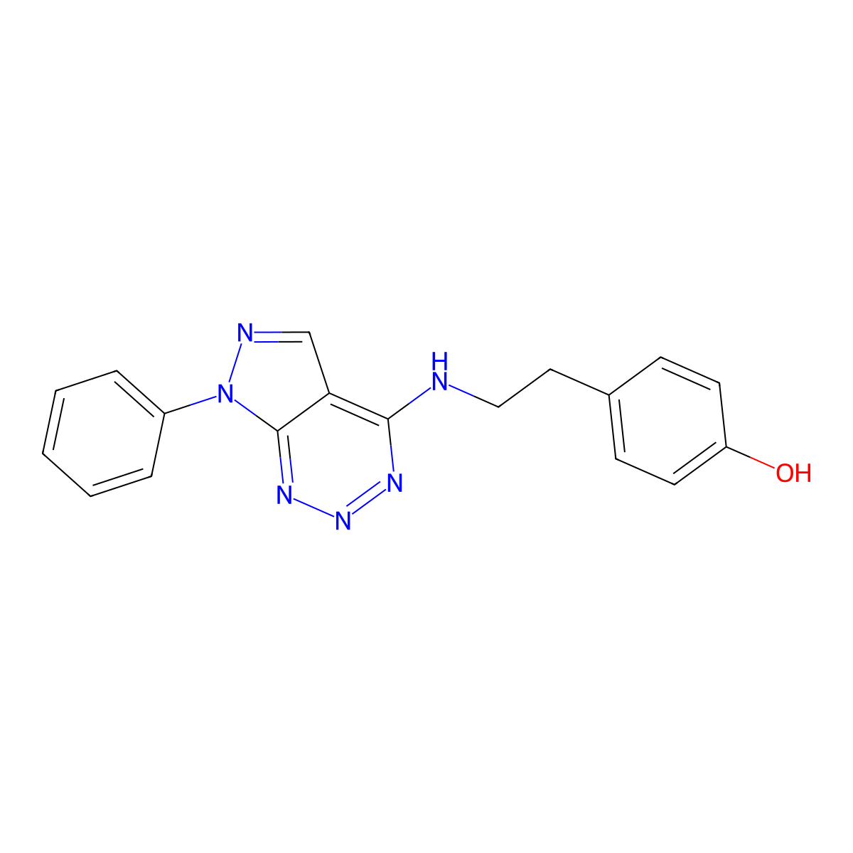 4-(2-((7-phenyl-7H-pyrazolo[3,4-d][1,2,3]triazin-4-yl)amino)ethyl)phenol molecular structure, CAS 1251548-78-3