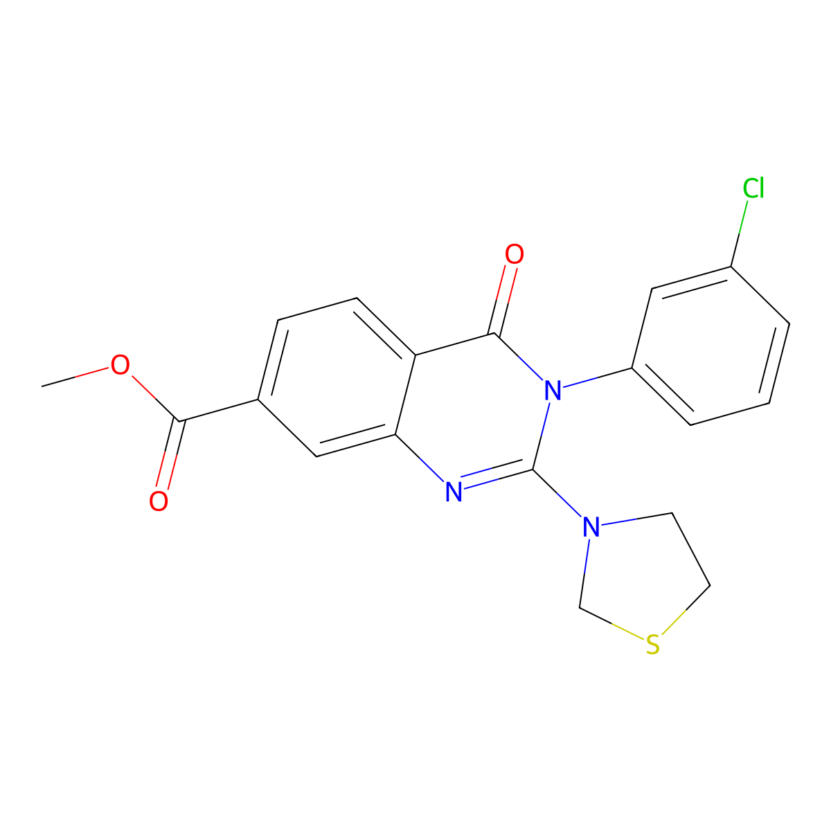 Methyl 3-(3-chlorophenyl)-4-oxo-2-(thiazolidin-3-yl)-3,4-dihydroquinazoline-7-carboxylate molecular structure, CAS 1251548-92-1