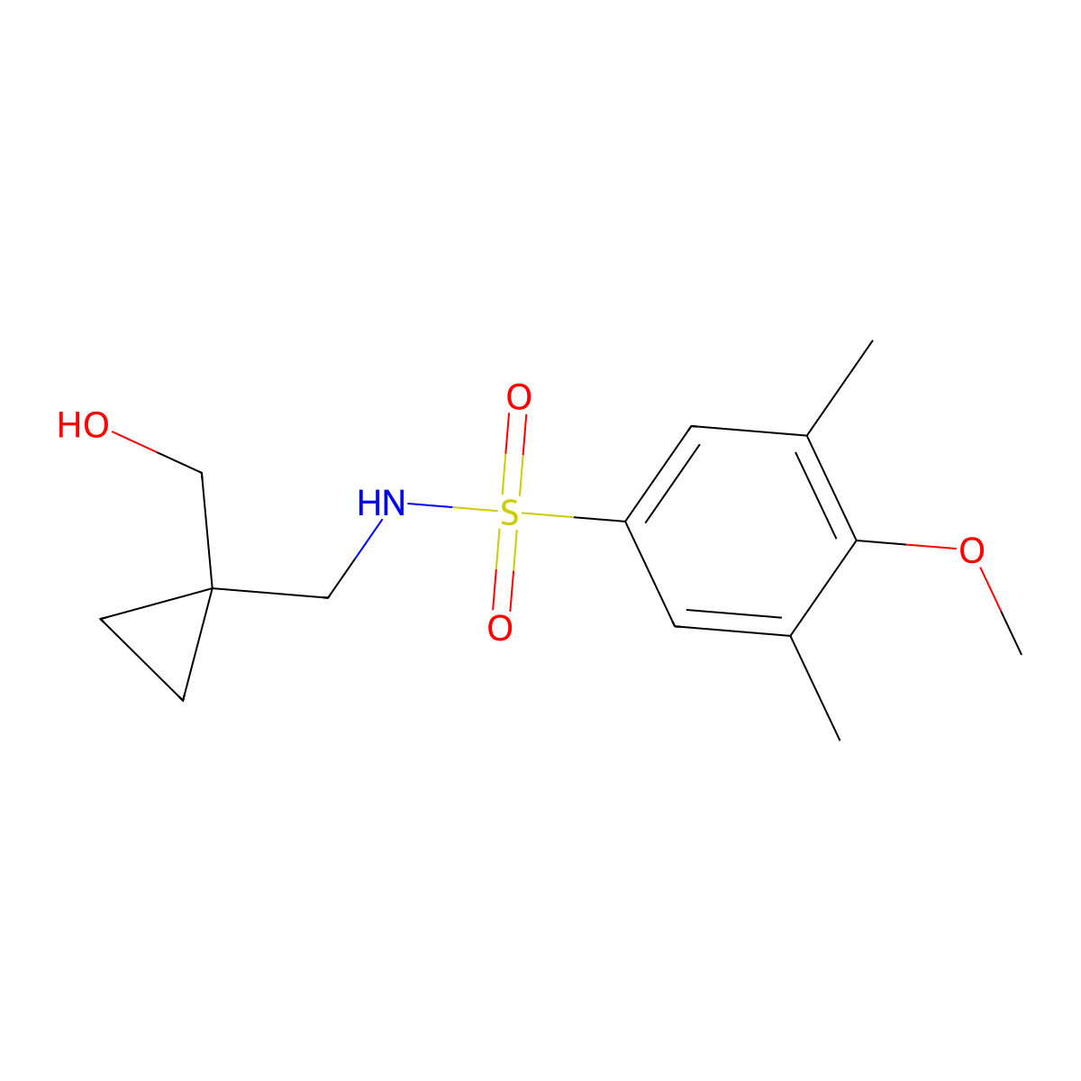N-((1-(hydroxymethyl)cyclopropyl)methyl)-4-methoxy-3,5-dimethylbenzenesulfonamide molecular structure, CAS 1251549-10-6