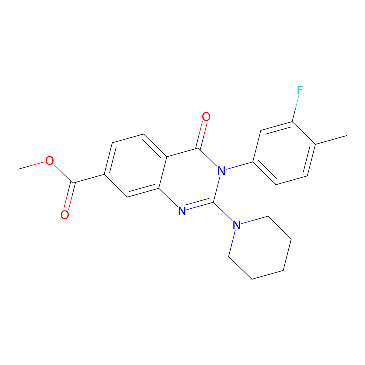 Methyl 3-(3-fluoro-4-methylphenyl)-4-oxo-2-(piperidin-1-yl)-3,4-dihydroquinazoline-7-carboxylate molecular structure, CAS 1251549-14-0