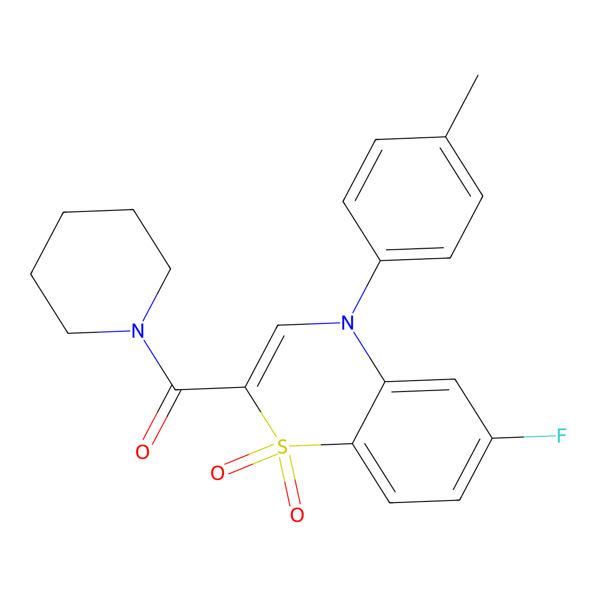 6-fluoro-4-(4-methylphenyl)-2-(piperidin-1-ylcarbonyl)-4H-1,4-benzothiazine 1,1-dioxide molecular structure, CAS 1251549-25-3