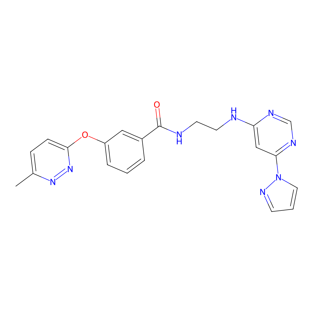N-(2-((6-(1H-pyrazol-1-yl)pyrimidin-4-yl)amino)ethyl)-3-((6-methylpyridazin-3-yl)oxy)benzamide molecular structure, CAS 1251549-34-4