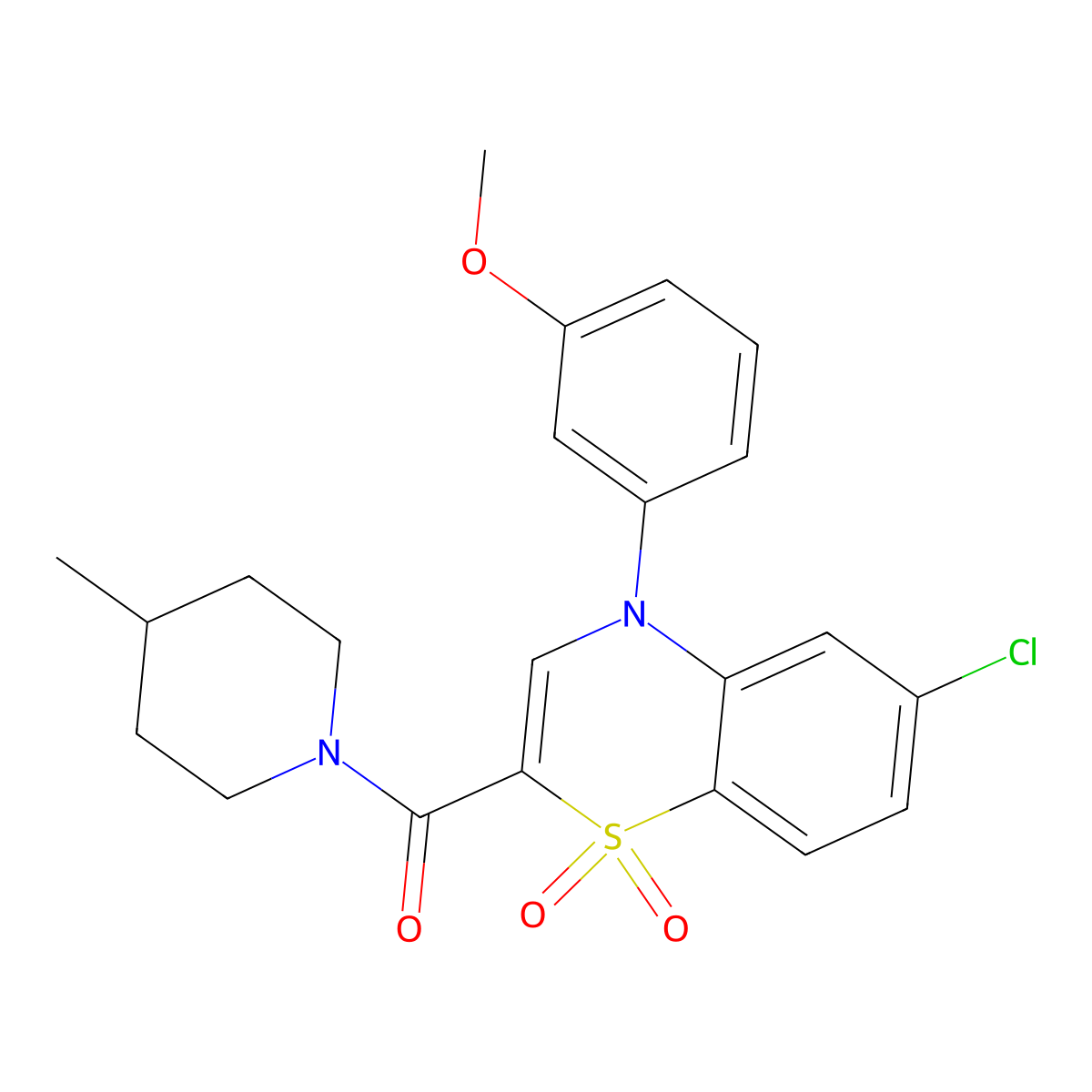 6-chloro-4-(3-methoxyphenyl)-2-(4-methylpiperidine-1-carbonyl)-4H-1lambda6,4-benzothiazine-1,1-dione molecular structure, CAS 1251549-39-9