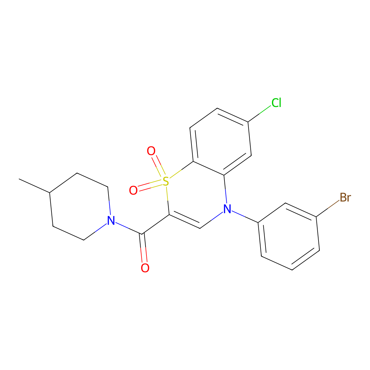 4-(3-bromophenyl)-6-chloro-2-(4-methylpiperidine-1-carbonyl)-4H-1lambda6,4-benzothiazine-1,1-dione molecular structure, CAS 1251549-49-1