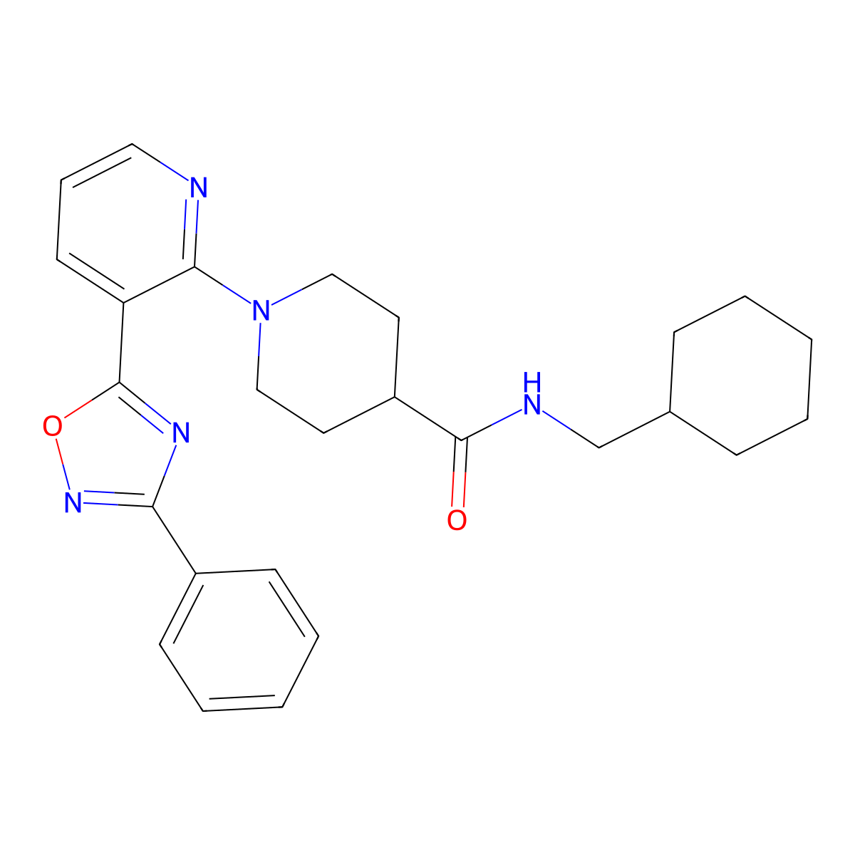 N-(cyclohexylmethyl)-1-[3-(3-phenyl-1,2,4-oxadiazol-5-yl)pyridin-2-yl]piperidine-4-carboxamide molecular structure, CAS 1251549-52-6