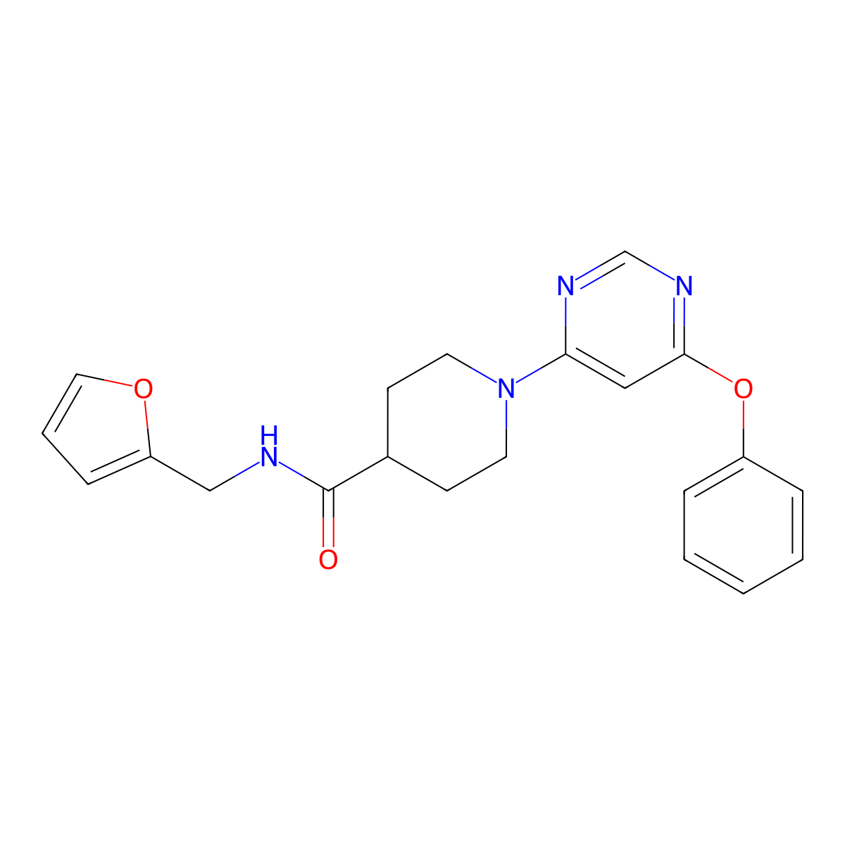 N-(furan-2-ylmethyl)-1-(6-phenoxypyrimidin-4-yl)piperidine-4-carboxamide molecular structure, CAS 1251549-61-7