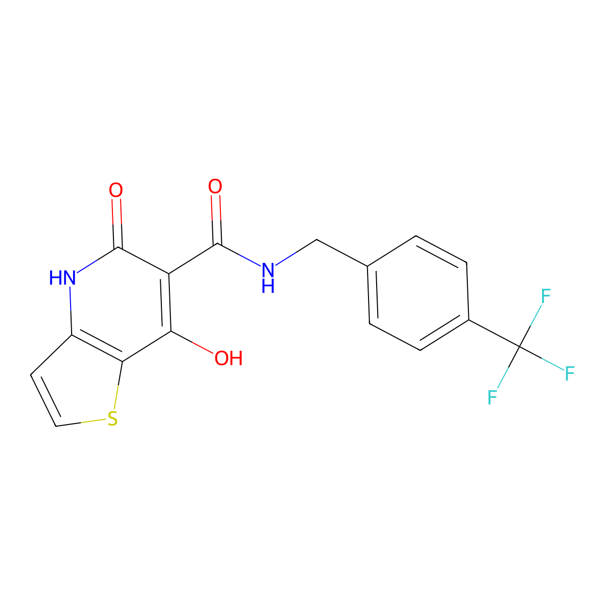 7-hydroxy-5-oxo-N-{[4-(trifluoromethyl)phenyl]methyl}-4H,5H-thieno[3,2-b]pyridine-6-carboxamide molecular structure, CAS 1251549-65-1