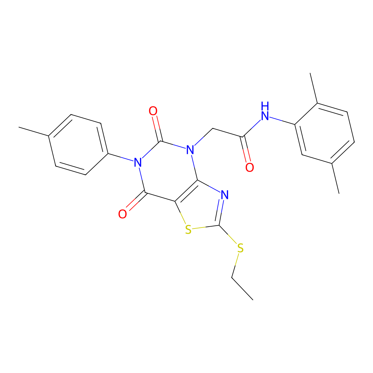 N-(2,5-dimethylphenyl)-2-[2-(ethylsulfanyl)-6-(4-methylphenyl)-5,7-dioxo-4H,5H,6H,7H-[1,3]thiazolo[4,5-d]pyrimidin-4-yl]acetamide molecular structure, CAS 1251549-67-3