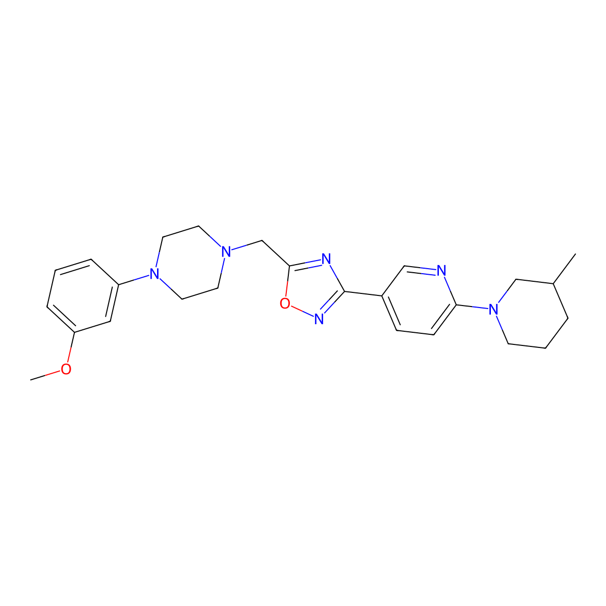 1-(3-Methoxyphenyl)-4-({3-[6-(3-methylpiperidin-1-yl)pyridin-3-yl]-1,2,4-oxadiazol-5-yl}methyl)piperazine molecular structure, CAS 1251549-72-0