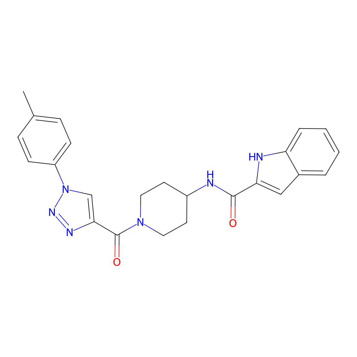 N-(1-(1-(p-tolyl)-1H-1,2,3-triazole-4-carbonyl)piperidin-4-yl)-1H-indole-2-carboxamide molecular structure, CAS 1251549-82-2