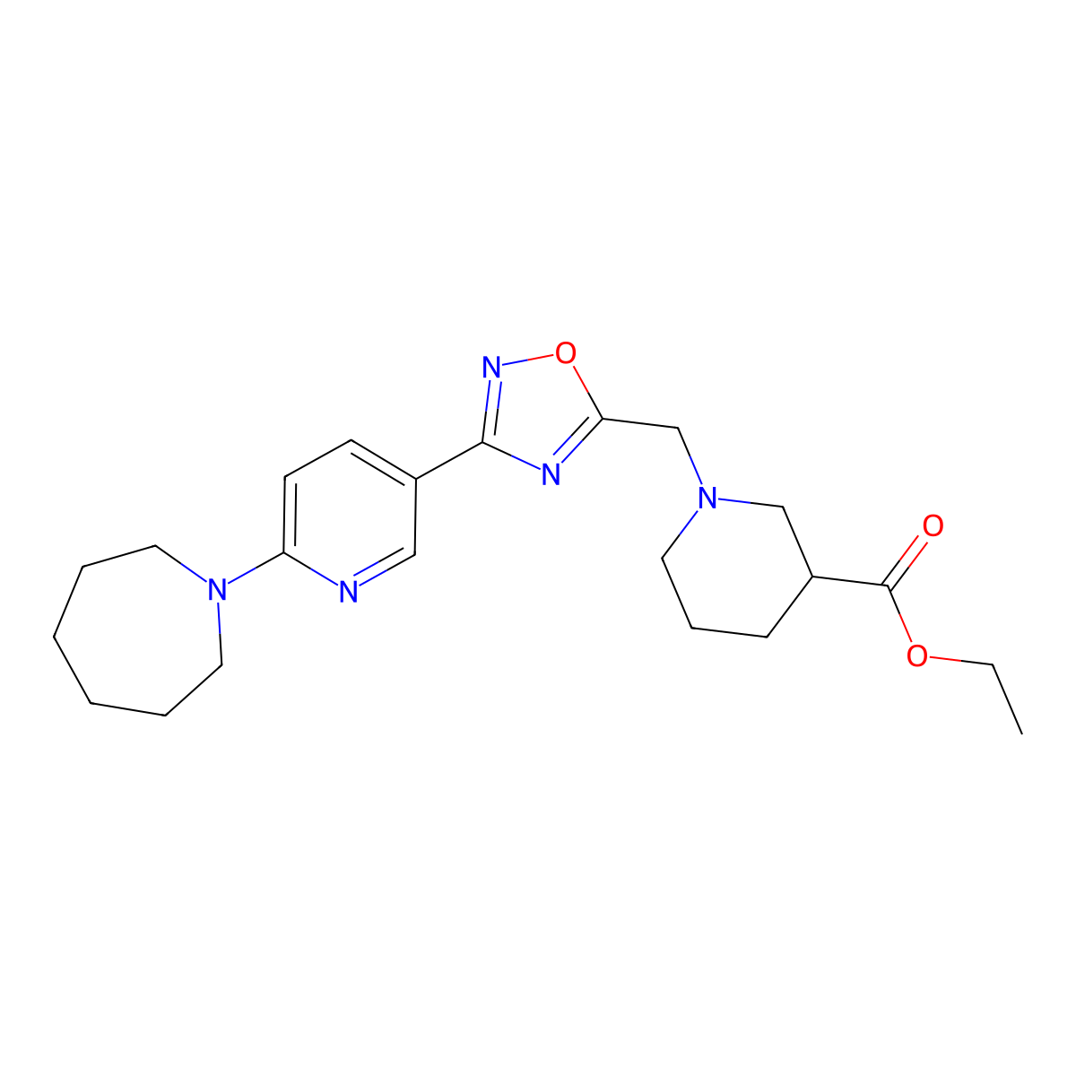 Ethyl 1-({3-[6-(azepan-1-yl)pyridin-3-yl]-1,2,4-oxadiazol-5-yl}methyl)piperidine-3-carboxylate molecular structure, CAS 1251549-83-3