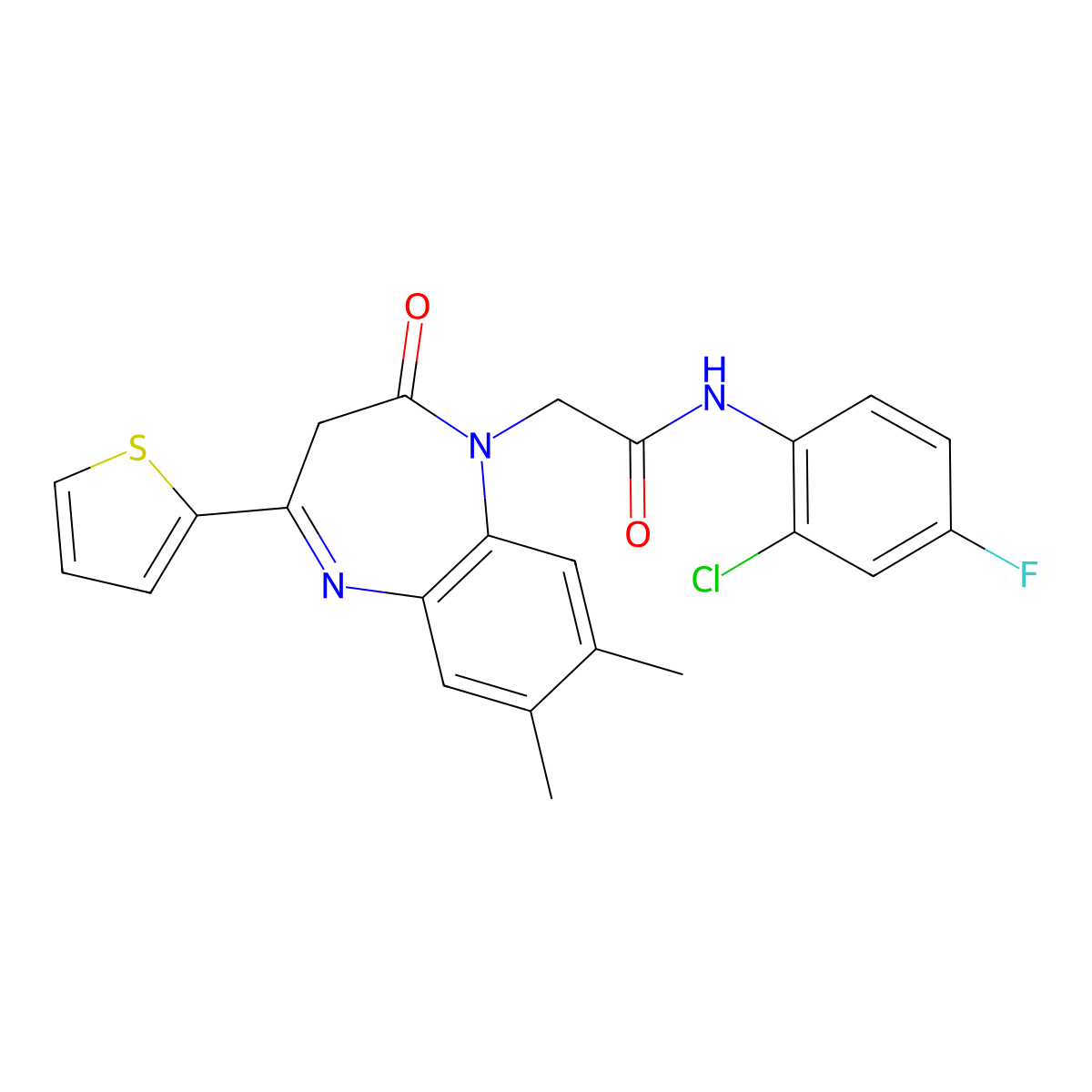 N-(2-chloro-4-fluorophenyl)-2-[7,8-dimethyl-2-oxo-4-(thiophen-2-yl)-2,3-dihydro-1H-1,5-benzodiazepin-1-yl]acetamide molecular structure, CAS 1251549-86-6