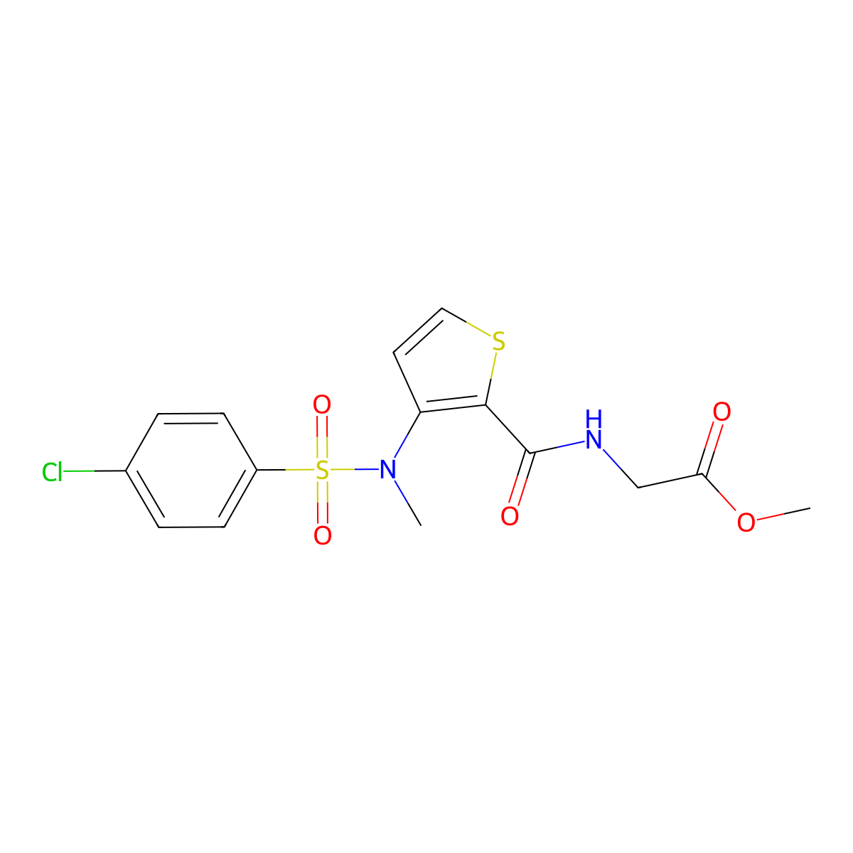 Methyl 2-{[3-(N-methyl4-chlorobenzenesulfonamido)thiophen-2-YL]formamido}acetate molecular structure, CAS 1251549-87-7