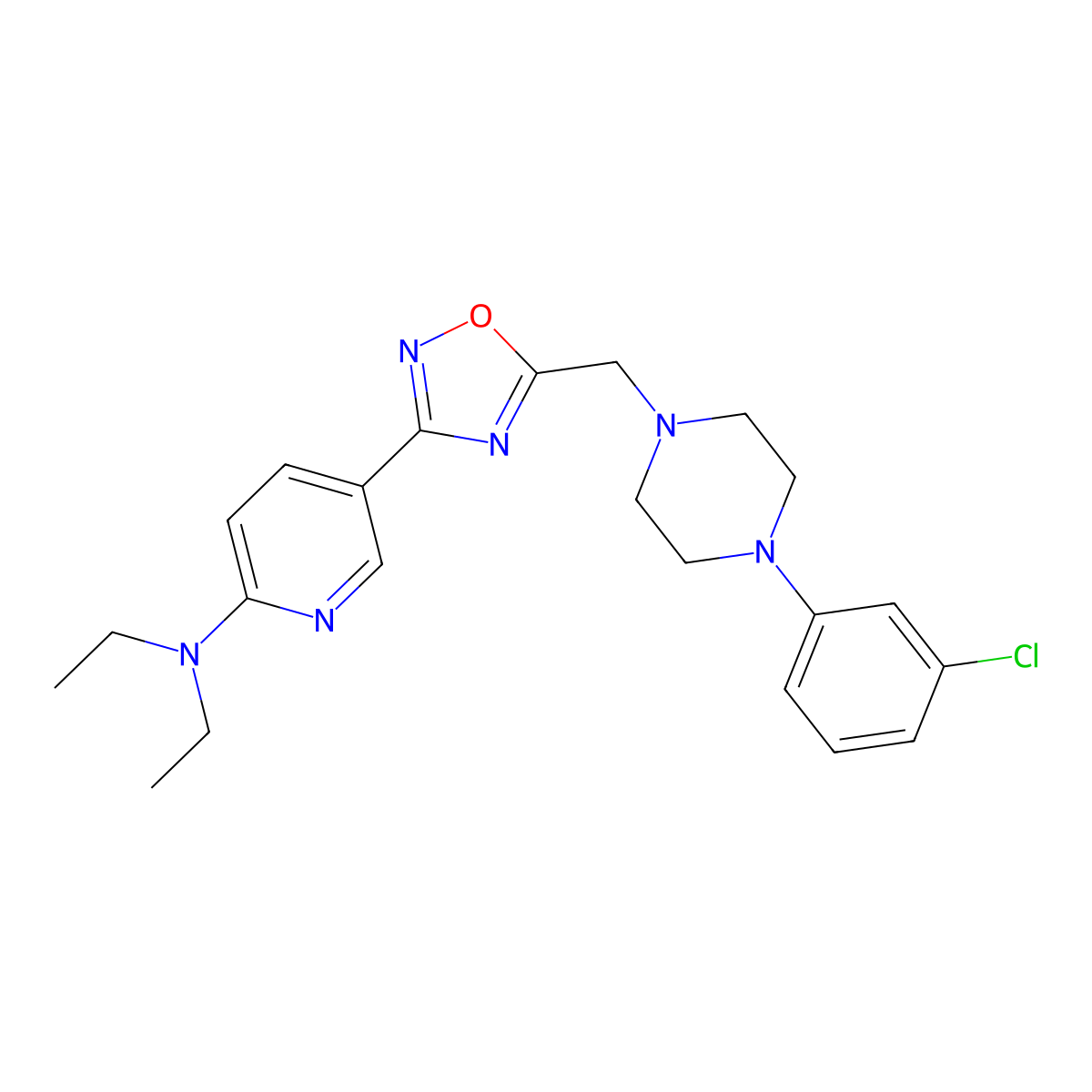 5-(5-{[4-(3-chlorophenyl)piperazin-1-yl]methyl}-1,2,4-oxadiazol-3-yl)-N,N-diethylpyridin-2-amine molecular structure, CAS 1251549-89-9