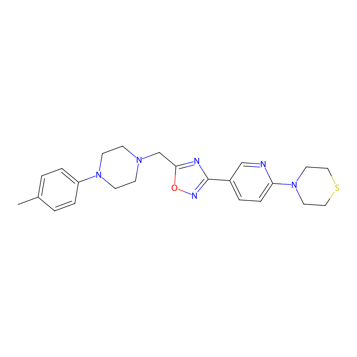 4-[5-(5-{[4-(4-Methylphenyl)piperazin-1-yl]methyl}-1,2,4-oxadiazol-3-yl)pyridin-2-yl]thiomorpholine molecular structure, CAS 1251549-92-4