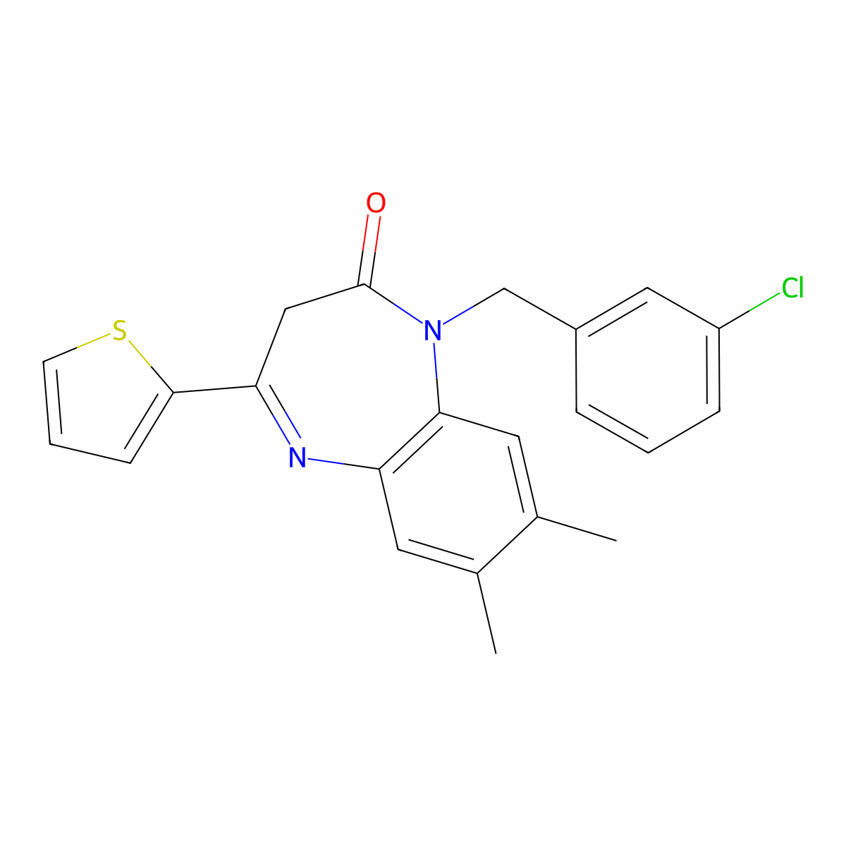 1-[(3-chlorophenyl)methyl]-7,8-dimethyl-4-(thiophen-2-yl)-2,3-dihydro-1H-1,5-benzodiazepin-2-one molecular structure, CAS 1251549-94-6