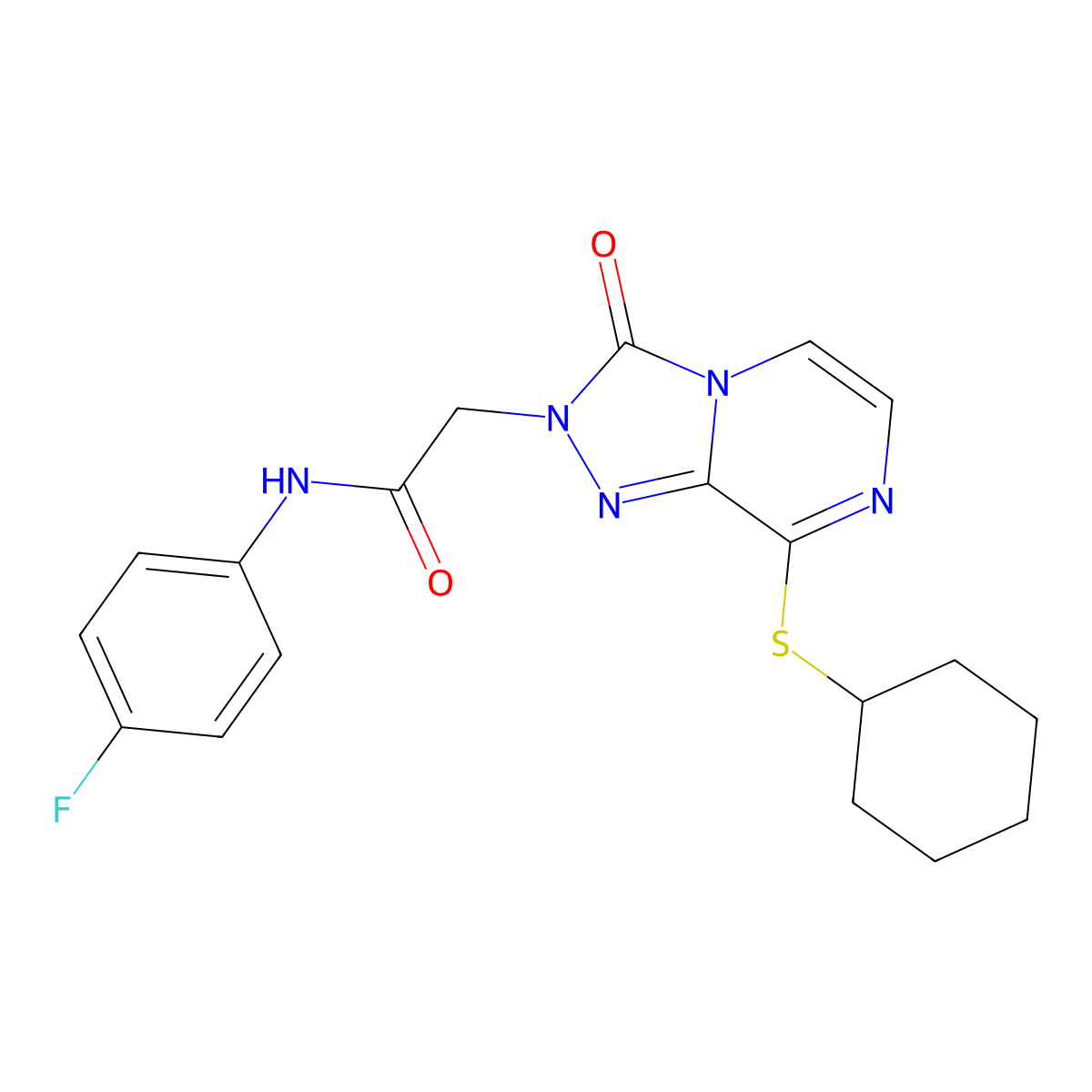 2-(8-(cyclohexylthio)-3-oxo-[1,2,4]triazolo[4,3-a]pyrazin-2(3H)-yl)-N-(4-fluorophenyl)acetamide molecular structure, CAS 1251550-07-8