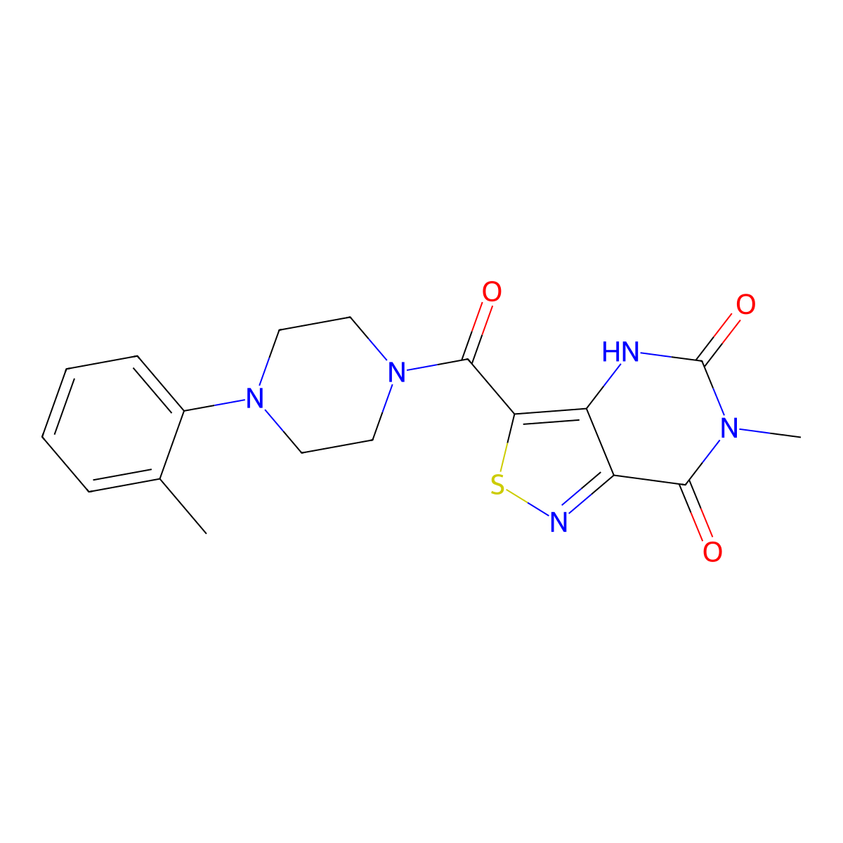 6-methyl-3-[4-(2-methylphenyl)piperazine-1-carbonyl]-4H,5H,6H,7H-[1,2]thiazolo[4,3-d]pyrimidine-5,7-dione molecular structure, CAS 1251550-08-9