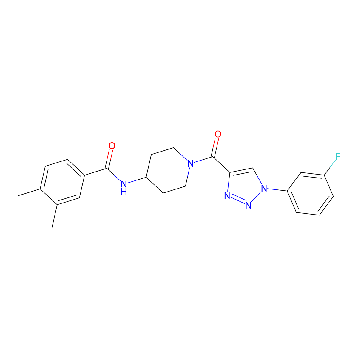 N-(1-(1-(3-fluorophenyl)-1H-1,2,3-triazole-4-carbonyl)piperidin-4-yl)-3,4-dimethylbenzamide molecular structure, CAS 1251550-14-7