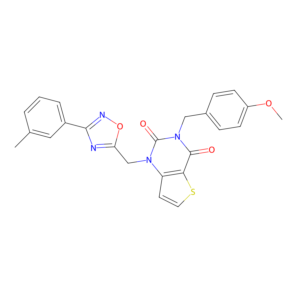 3-(4-methoxybenzyl)-1-((3-(m-tolyl)-1,2,4-oxadiazol-5-yl)methyl)thieno[3,2-d]pyrimidine-2,4(1H,3H)-dione molecular structure, CAS 1251550-17-0