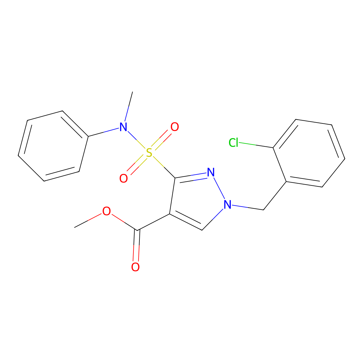 methyl 1-(2-chlorobenzyl)-3-(N-methyl-N-phenylsulfamoyl)-1H-pyrazole-4-carboxylate molecular structure, CAS 1251550-20-5
