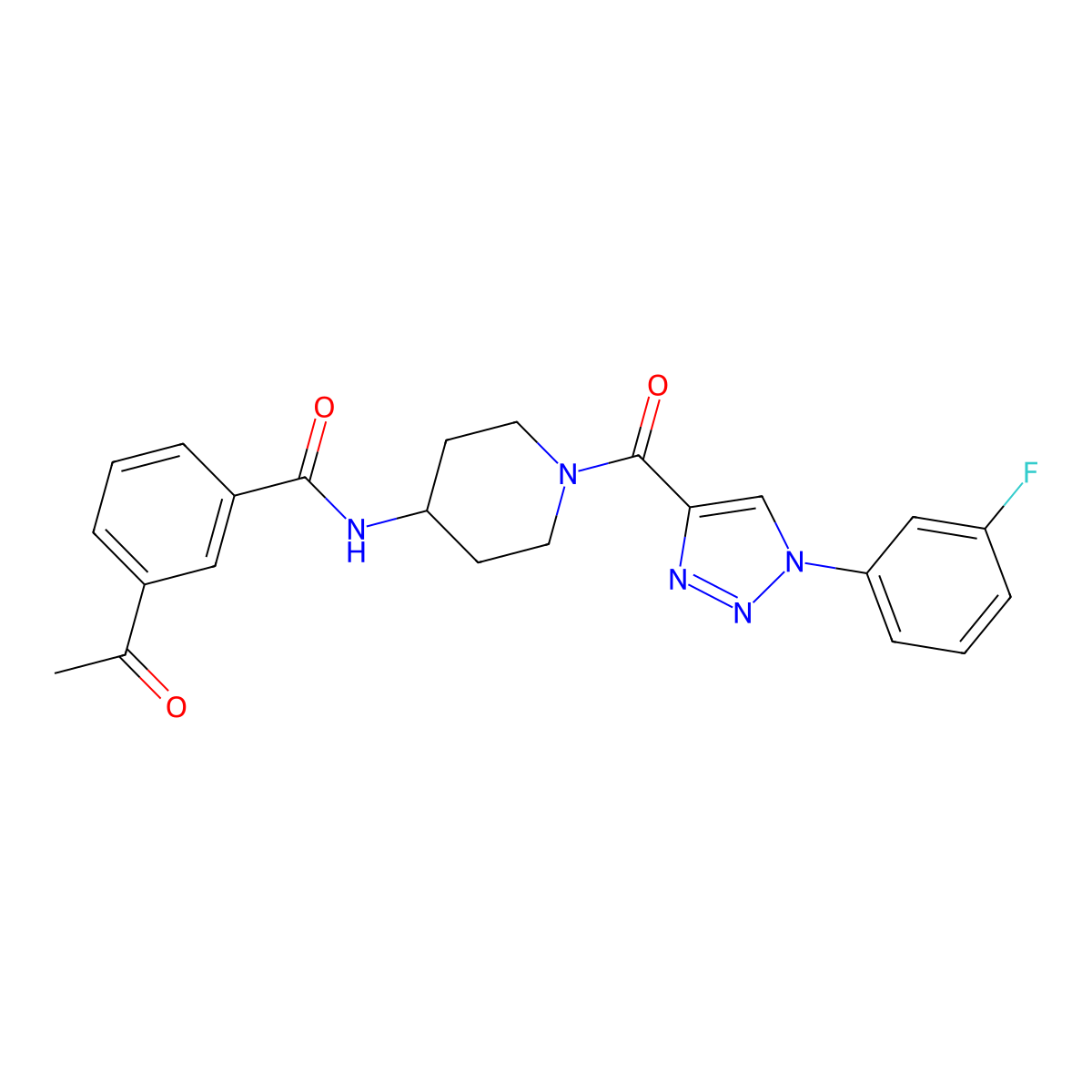 3-acetyl-N-(1-(1-(3-fluorophenyl)-1H-1,2,3-triazole-4-carbonyl)piperidin-4-yl)benzamide molecular structure, CAS 1251550-26-1
