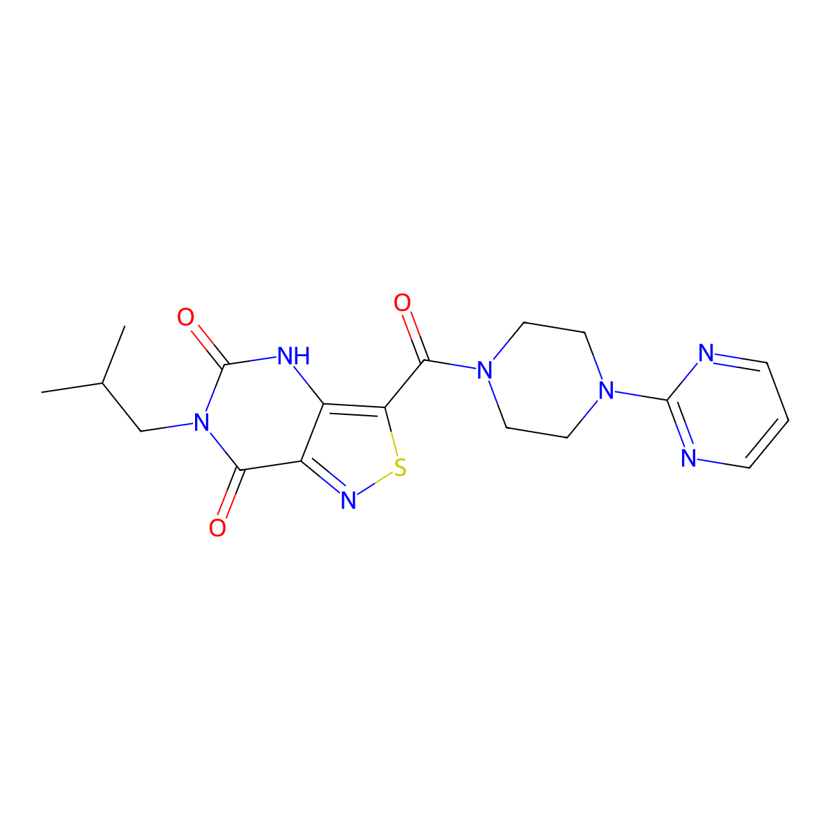 6-isobutyl-3-{[4-(2-pyrimidinyl)piperazino]carbonyl}isothiazolo[4,3-d]pyrimidine-5,7(4H,6H)-dione molecular structure, CAS 1251550-27-2