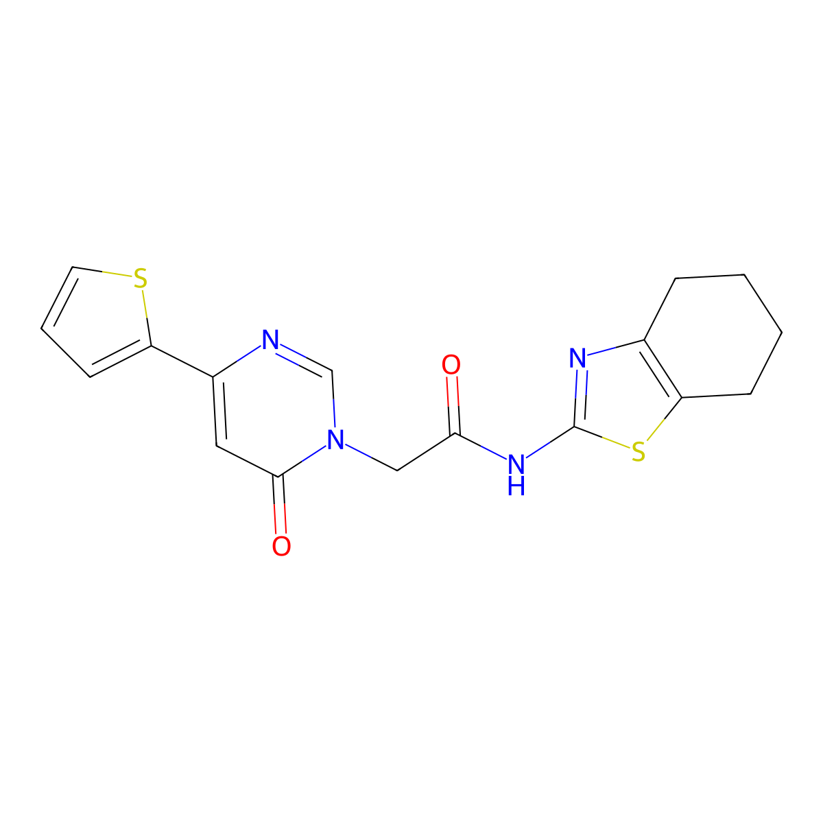 2-(6-oxo-4-(thiophen-2-yl)pyrimidin-1(6H)-yl)-N-(4,5,6,7-tetrahydrobenzo[d]thiazol-2-yl)acetamide molecular structure, CAS 1251550-33-0