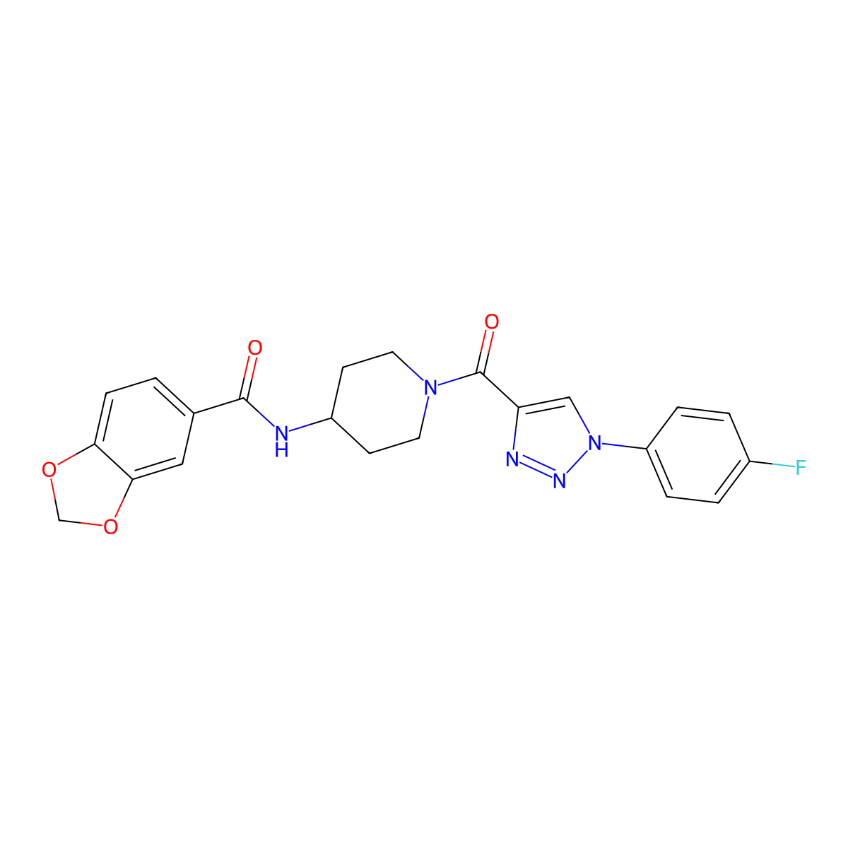 N-(1-(1-(4-fluorophenyl)-1H-1,2,3-triazole-4-carbonyl)piperidin-4-yl)benzo[d][1,3]dioxole-5-carboxamide molecular structure, CAS 1251550-35-2