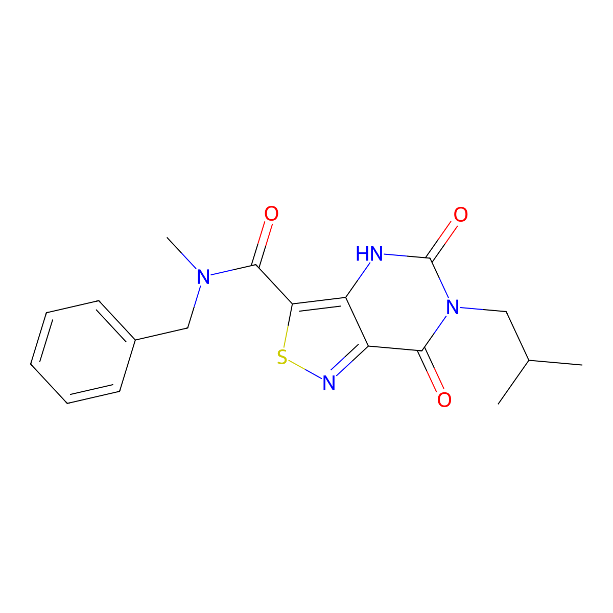 N~3~-benzyl-6-isobutyl-N~3~-methyl-5,7-dioxo-4,5,6,7-tetrahydroisothiazolo[4,3-d]pyrimidine-3-carboxamide molecular structure, CAS 1251550-37-4