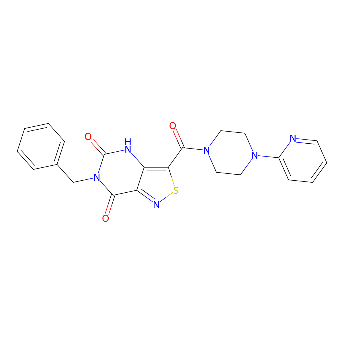6-benzyl-3-[4-(pyridin-2-yl)piperazine-1-carbonyl]-4H,5H,6H,7H-[1,2]thiazolo[4,3-d]pyrimidine-5,7-dione molecular structure, CAS 1251550-43-2