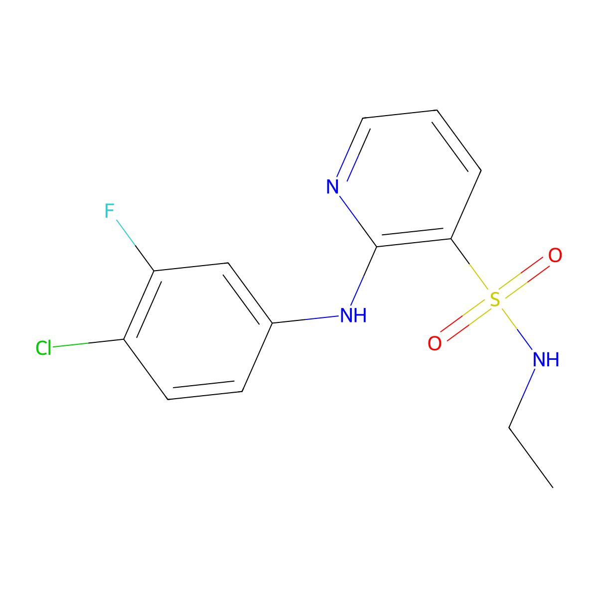 2-[(4-chloro-3-fluorophenyl)amino]-N-ethylpyridine-3-sulfonamide molecular structure, CAS 1251550-46-5