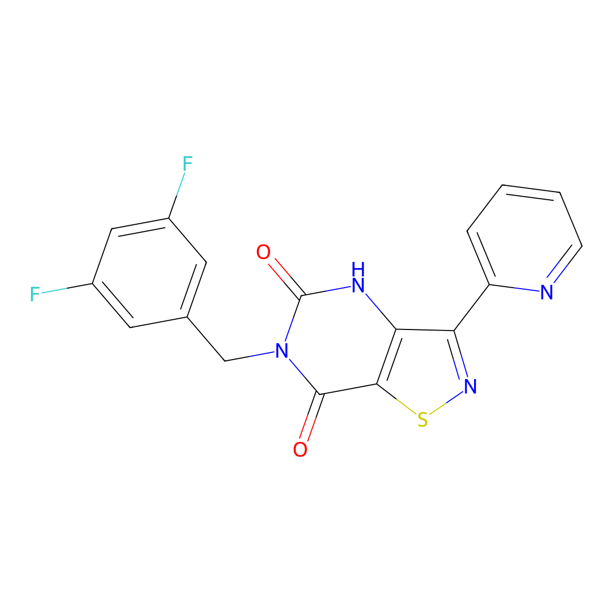 6-[(3,5-difluorophenyl)methyl]-3-(pyridin-2-yl)-4H,5H,6H,7H-[1,2]thiazolo[4,5-d]pyrimidine-5,7-dione molecular structure, CAS 1251550-51-2