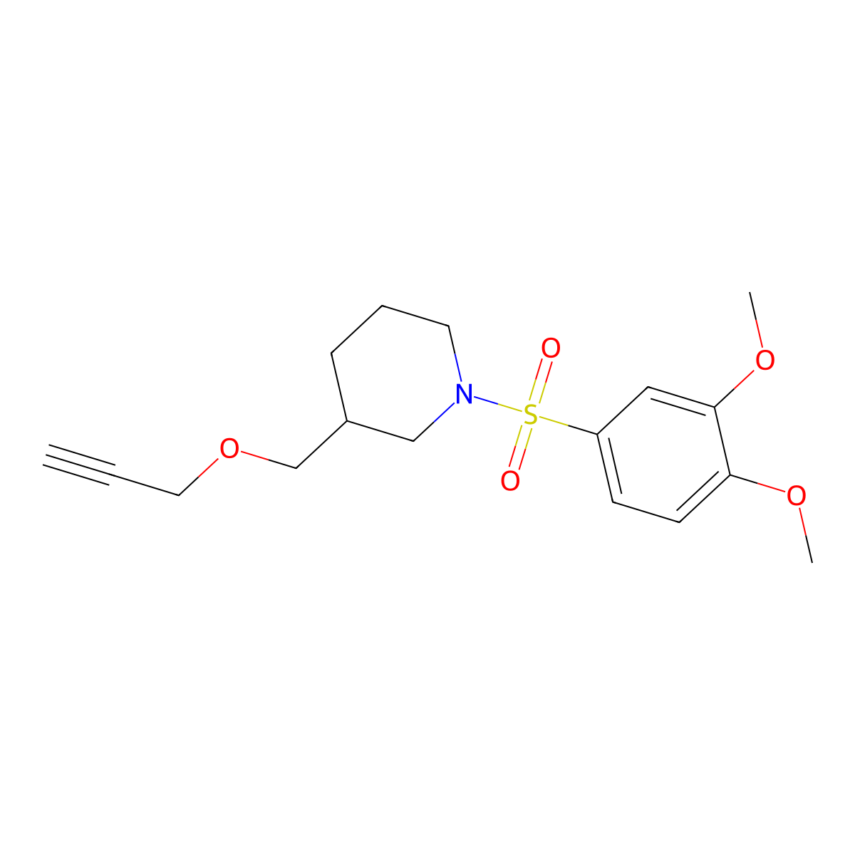 1-((3,4-Dimethoxyphenyl)sulfonyl)-3-((prop-2-yn-1-yloxy)methyl)piperidine molecular structure, CAS 1251550-52-3