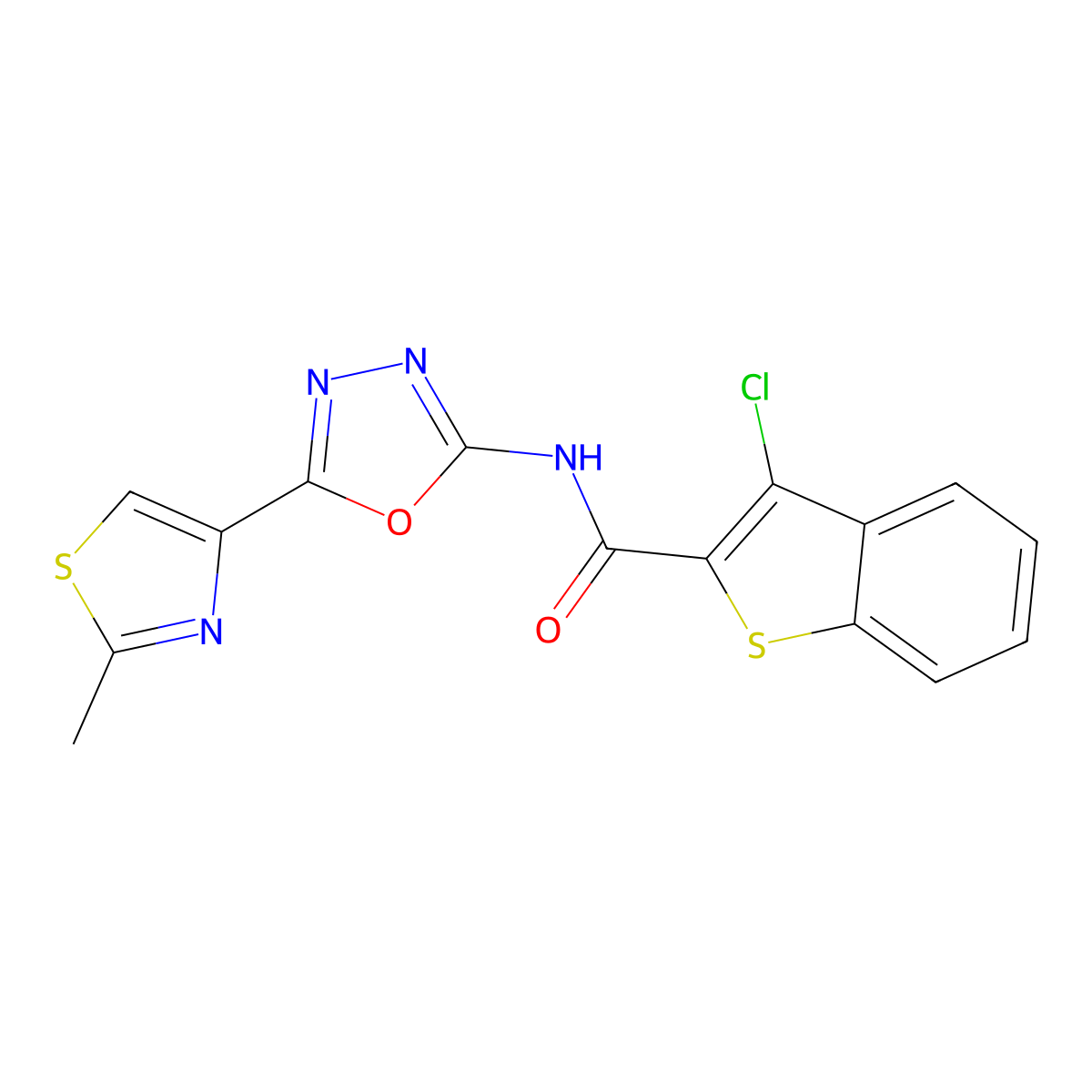 3-chloro-N-(5-(2-methylthiazol-4-yl)-1,3,4-oxadiazol-2-yl)benzo[b]thiophene-2-carboxamide molecular structure, CAS 1251550-55-6