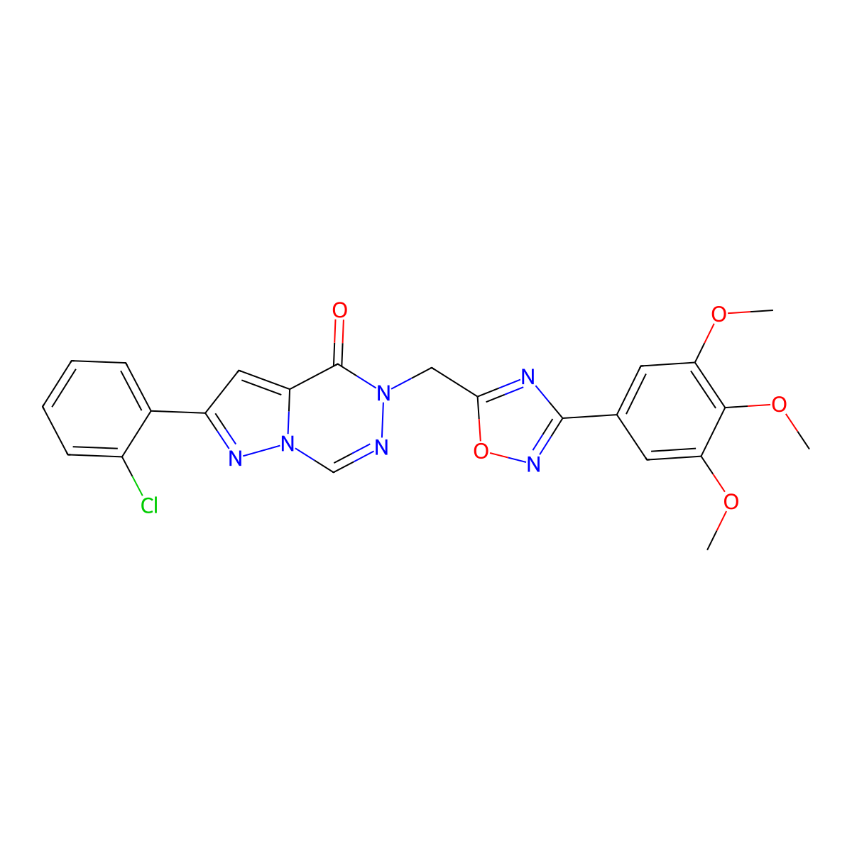 8-(2-Chlorophenyl)-1-((3-(3,4,5-trimethoxyphenyl)-1,2,4-oxadiazol-5-yl)methyl)pyrazolo[1,5-d][1,2,4]triazinone molecular structure, CAS 1251550-59-0