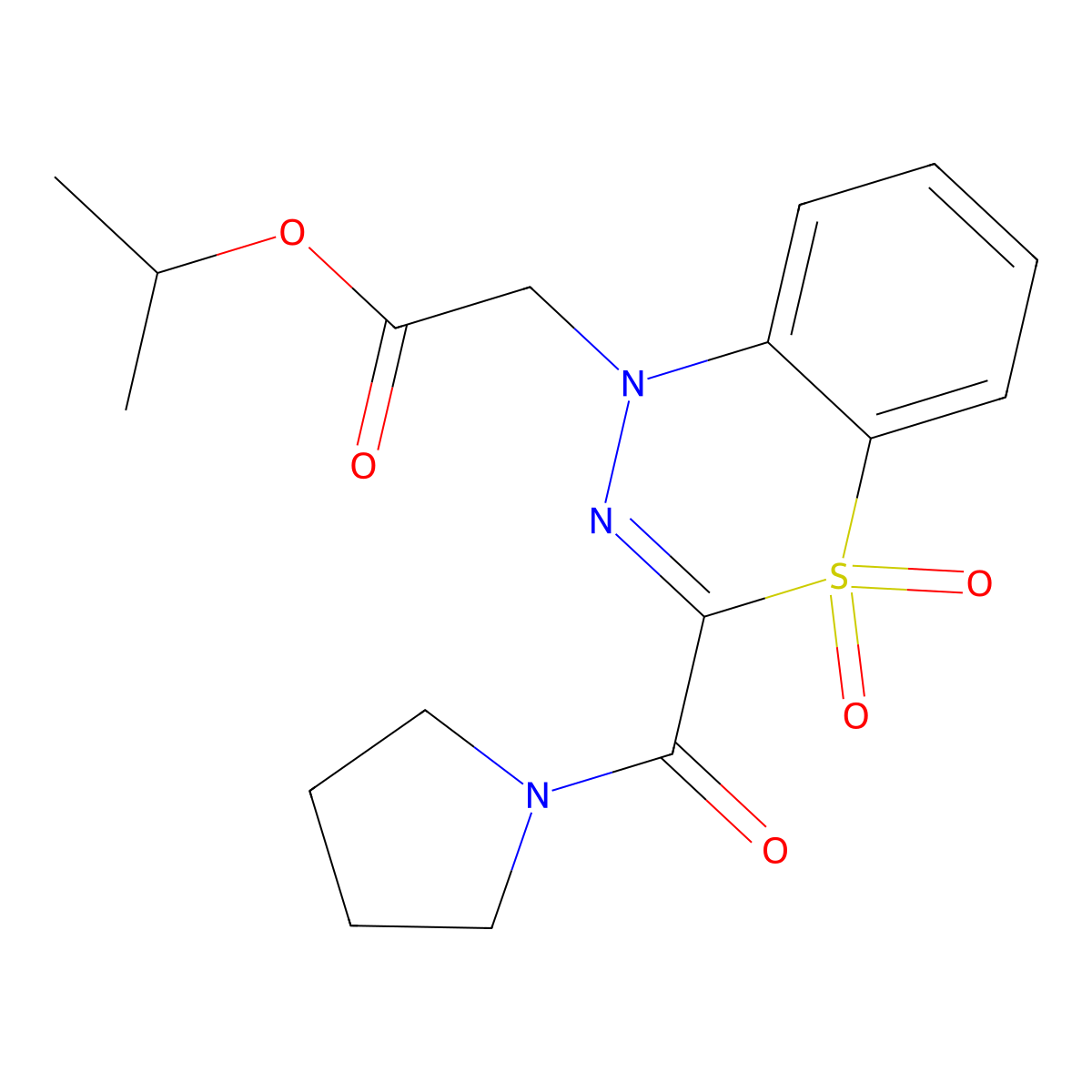 isopropyl 2-(4,4-dioxido-3-(pyrrolidine-1-carbonyl)-1H-benzo[e][1,3,4]thiadiazin-1-yl)acetate molecular structure, CAS 1251550-61-4