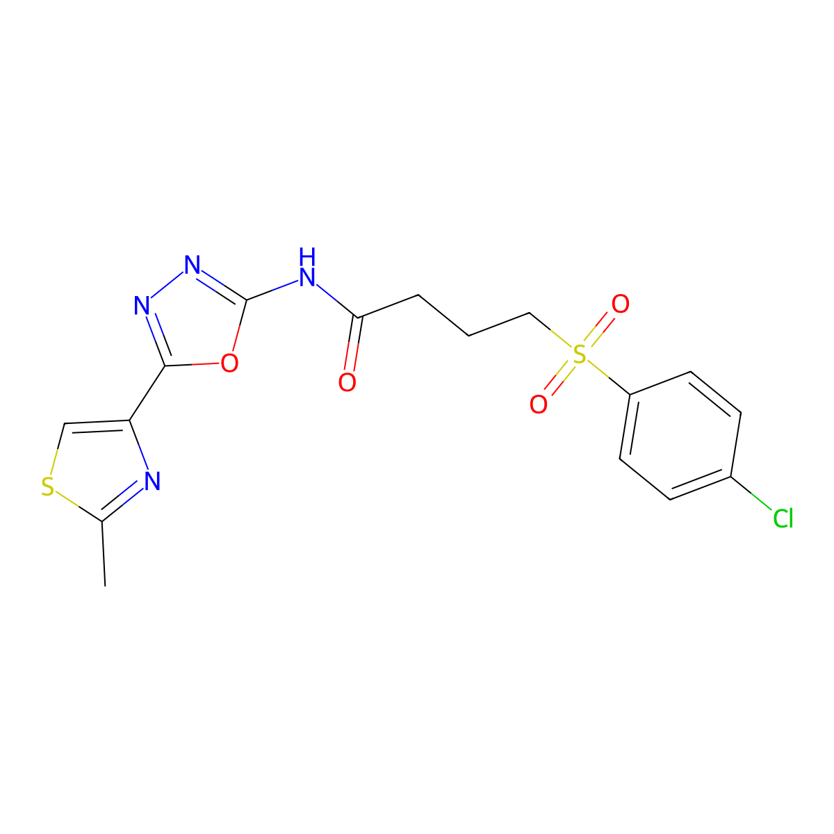 4-((4-chlorophenyl)sulfonyl)-N-(5-(2-methylthiazol-4-yl)-1,3,4-oxadiazol-2-yl)butanamide molecular structure, CAS 1251550-63-6