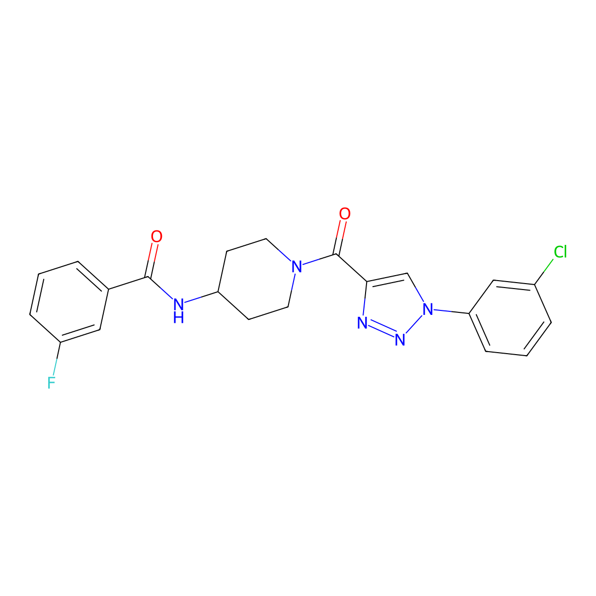 N-(1-(1-(3-chlorophenyl)-1H-1,2,3-triazole-4-carbonyl)piperidin-4-yl)-3-fluorobenzamide molecular structure, CAS 1251550-65-8
