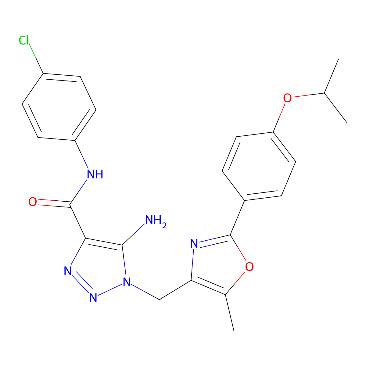 5-amino-N-(4-chlorophenyl)-1-((2-(4-isopropoxyphenyl)-5-methyloxazol-4-yl)methyl)-1H-1,2,3-triazole-4-carboxamide molecular structure, CAS 1251550-66-9