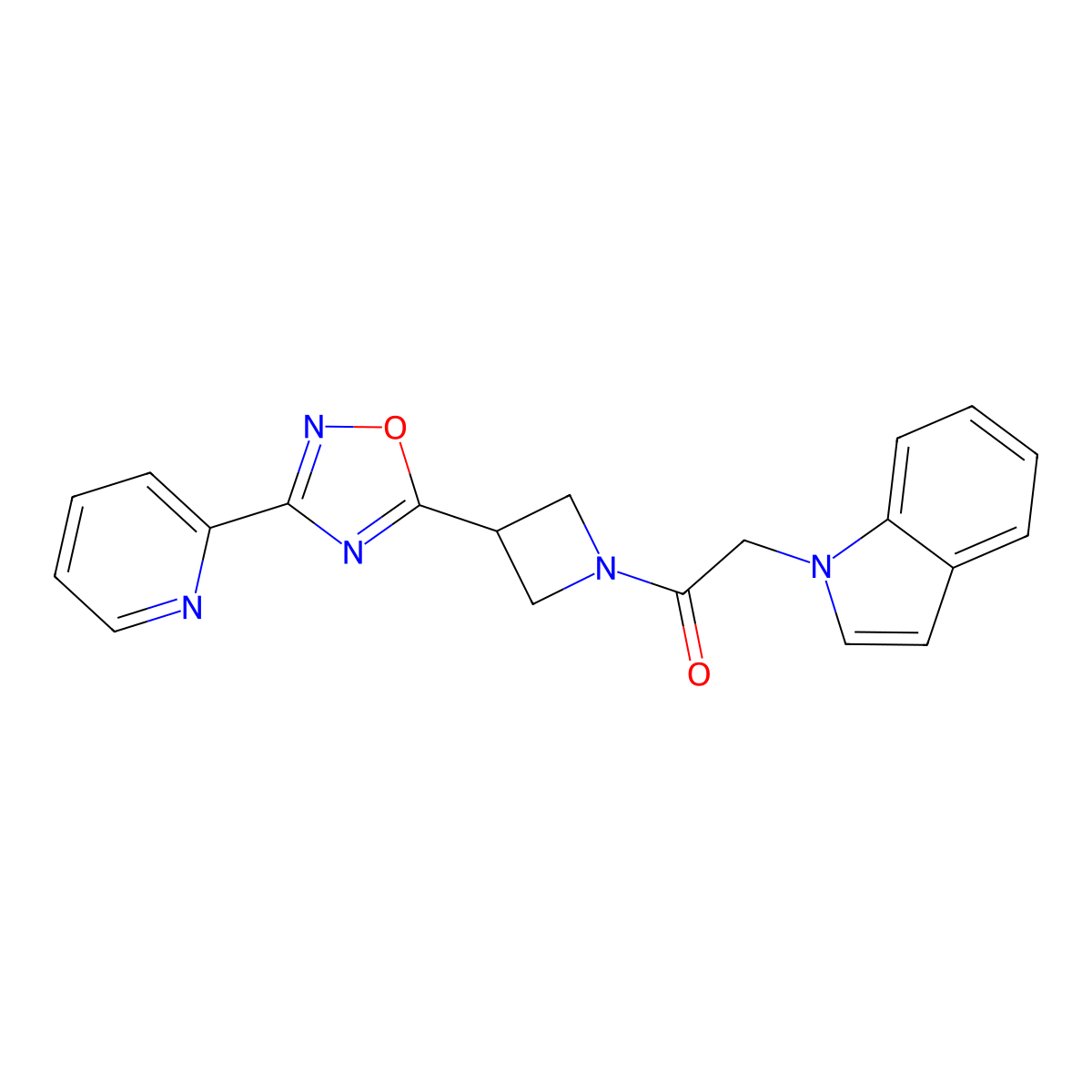 2-(1H-indol-1-yl)-1-(3-(3-(pyridin-2-yl)-1,2,4-oxadiazol-5-yl)azetidin-1-yl)ethanone molecular structure, CAS 1251550-67-0