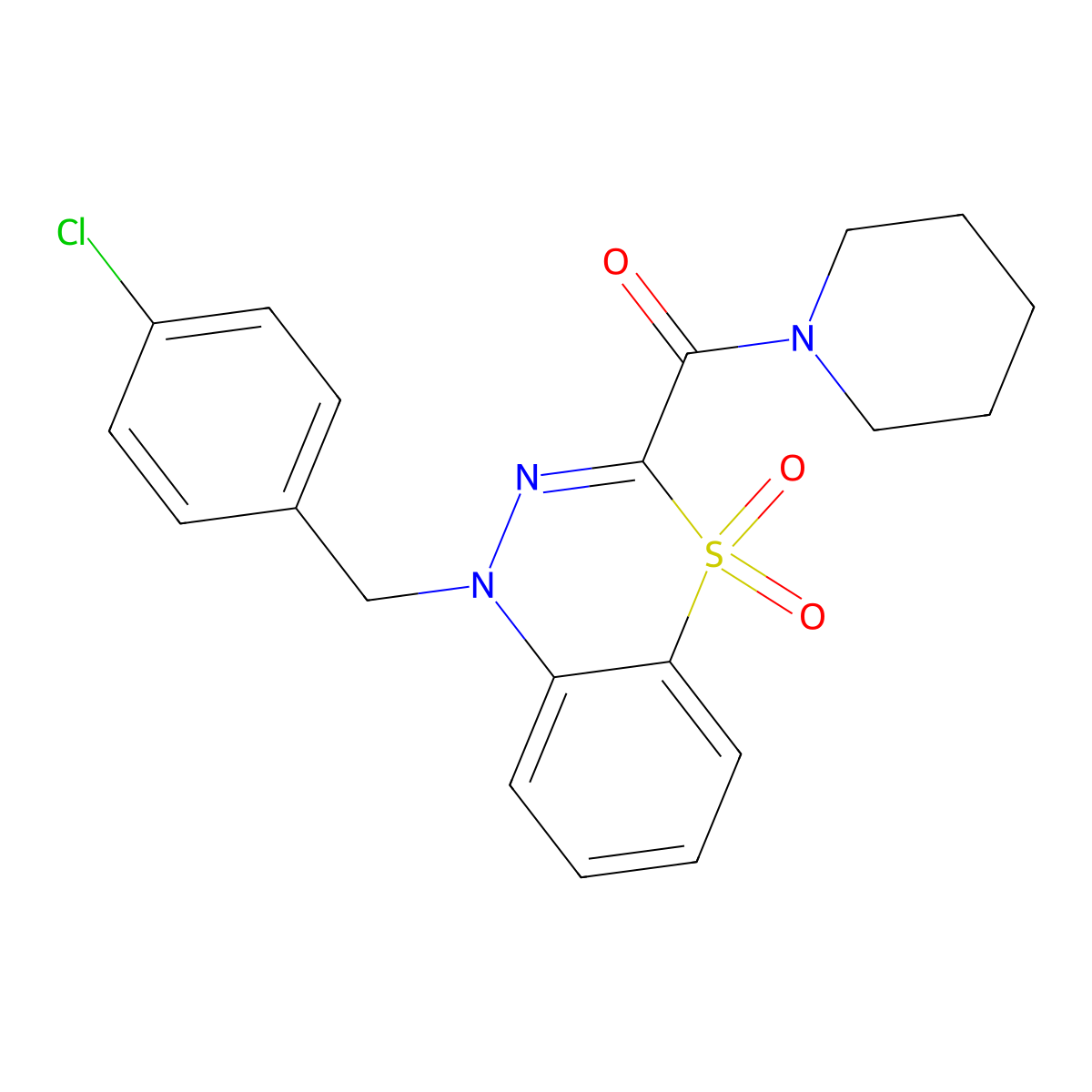 1-[(4-chlorophenyl)methyl]-3-(piperidine-1-carbonyl)-1H-4lambda6,1,2-benzothiadiazine-4,4-dione molecular structure, CAS 1251550-72-7